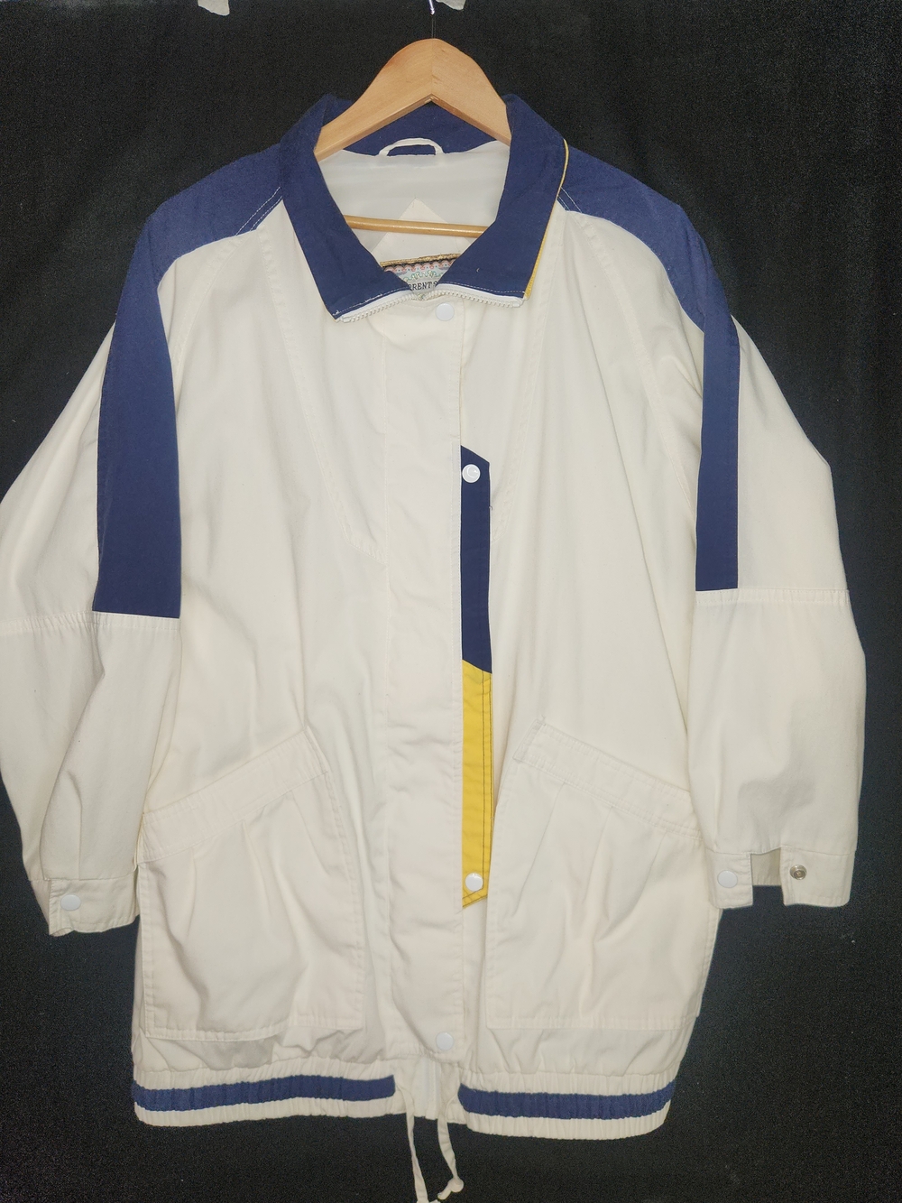 Women's Cream and Navy Bomber Jacket with Yellow Trim